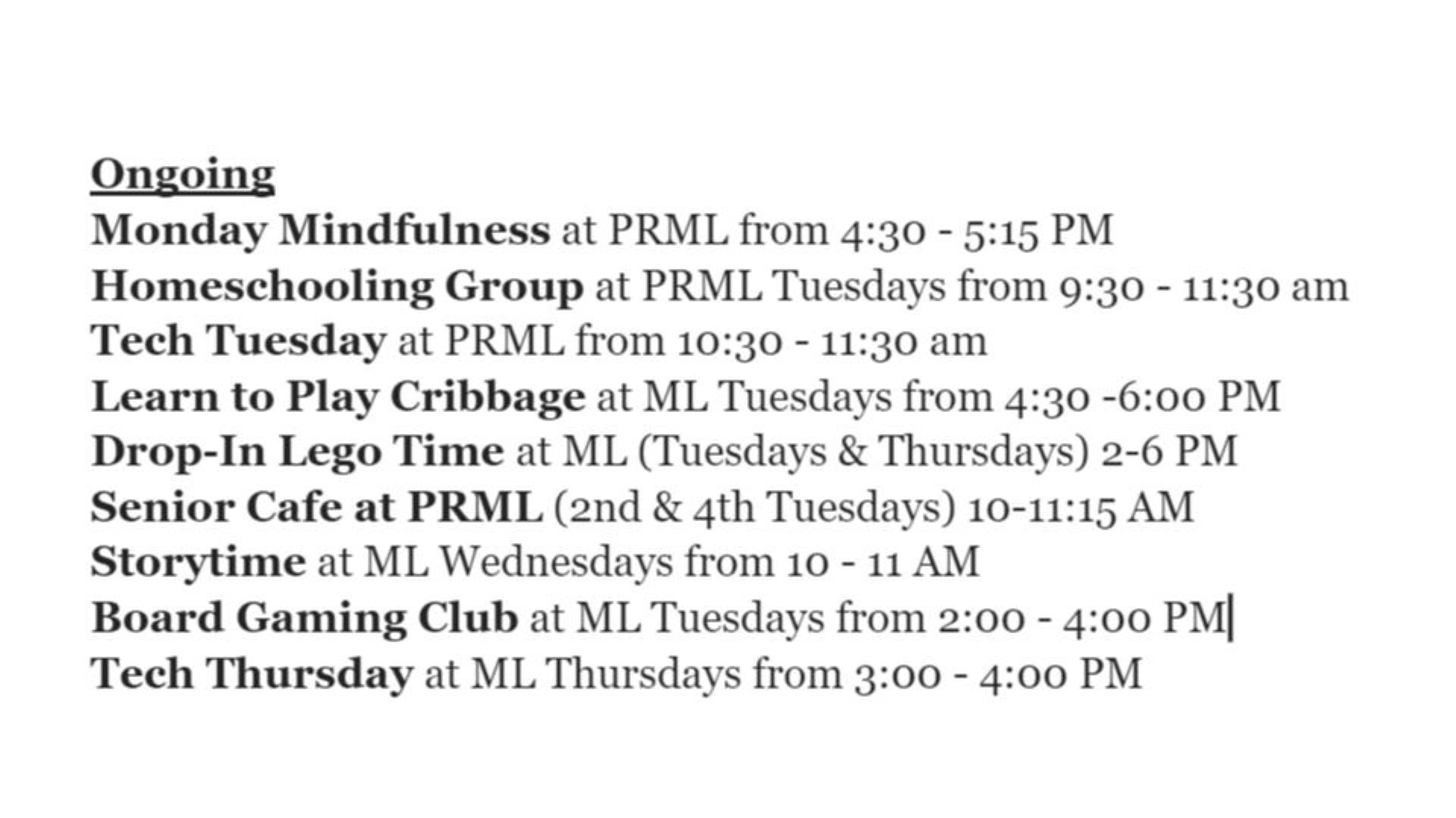 Ongoing Activities at PPL Libraries!