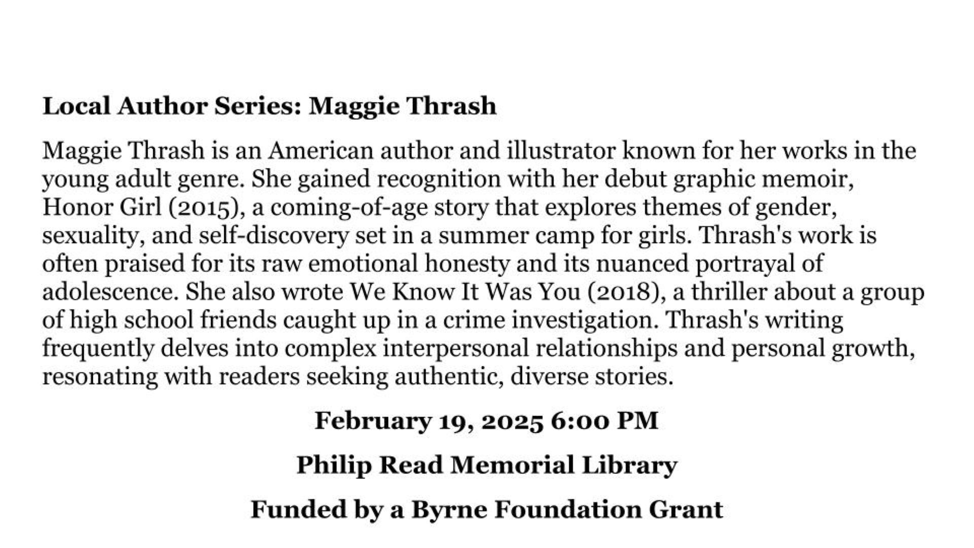 Local Author Series: Maggie Thrash