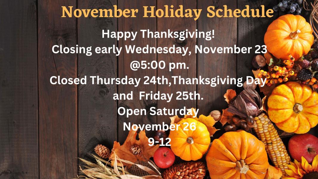 November Holiday Schedule